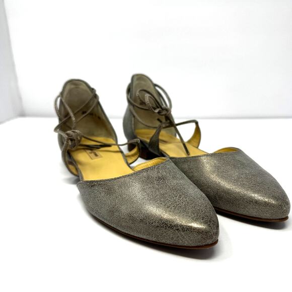 Paul Green Lace Up Ballerina Flat in Burnished Silver Leather Size 6.5 - Picture 1 of 8